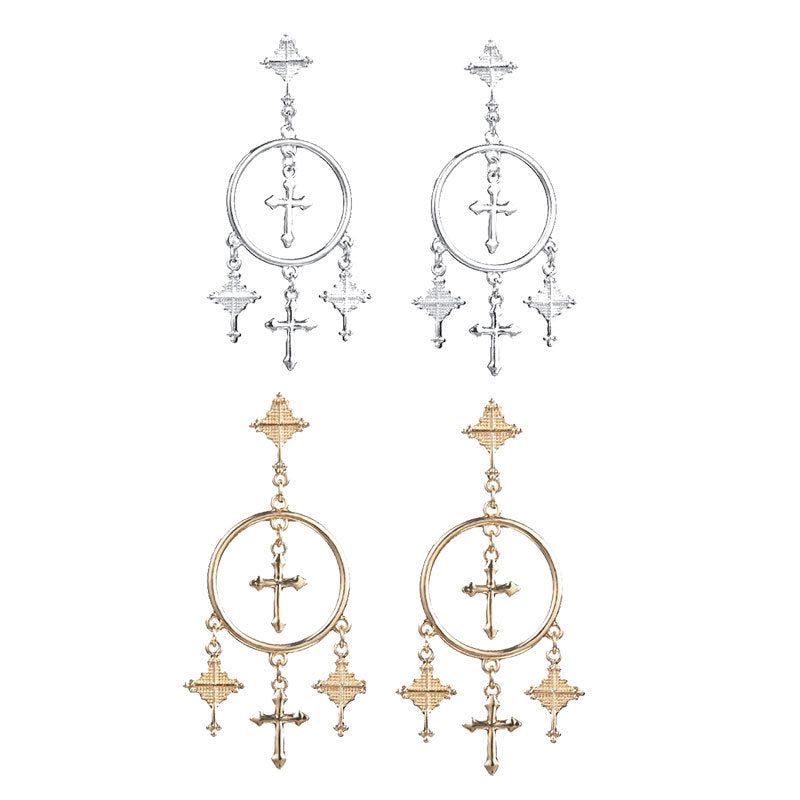 Cross Tassel Earrings Ornament European Version Retro Exaggeration Style