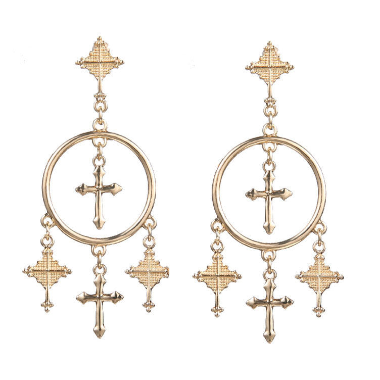 Cross Tassel Earrings Ornament European Version Retro Exaggeration Style