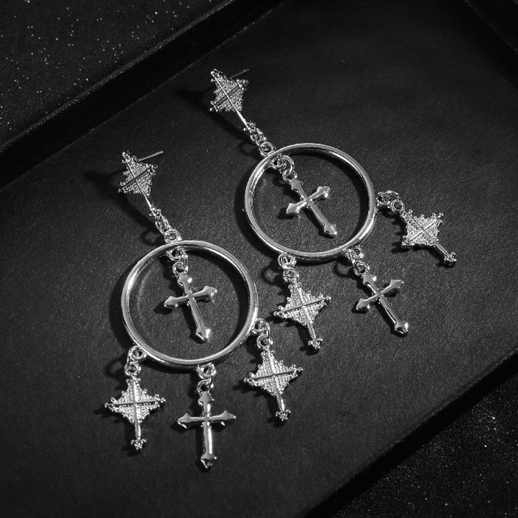 Cross Tassel Earrings Ornament European Version Retro Exaggeration Style