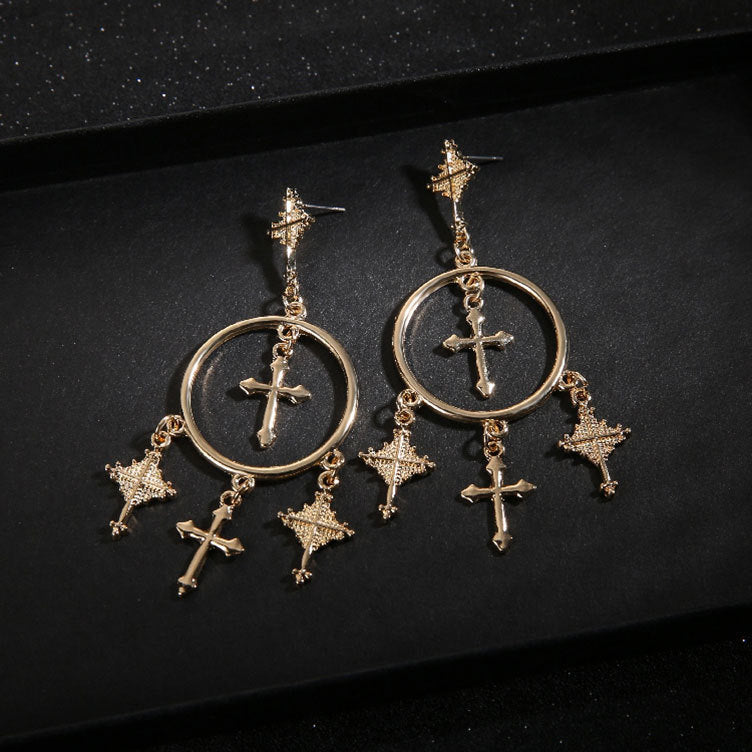 Cross Tassel Earrings Ornament European Version Retro Exaggeration Style
