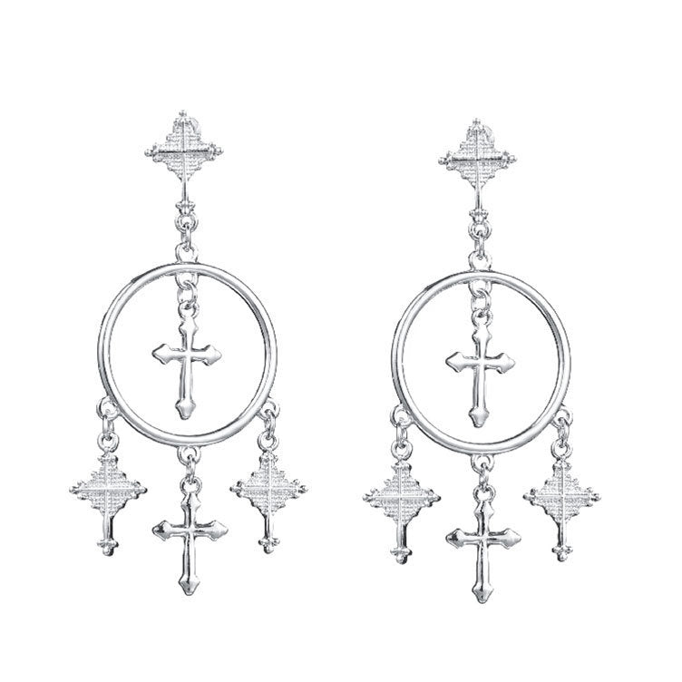 Cross Tassel Earrings Ornament European Version Retro Exaggeration Style